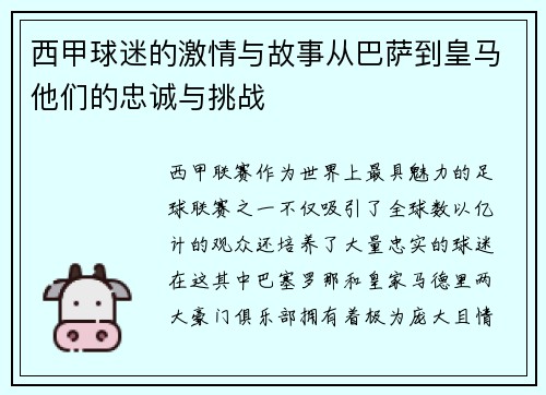 西甲球迷的激情与故事从巴萨到皇马他们的忠诚与挑战 西甲球迷的激情与故事从巴萨到皇马他们的忠诚与挑战