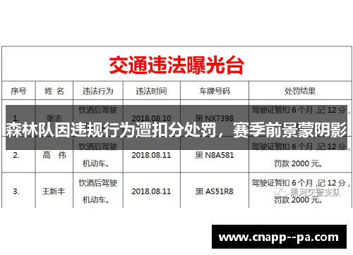 森林队因违规行为遭扣分处罚,赛季前景蒙阴影 森林队因违规行为遭扣分处罚,赛季前景蒙阴影