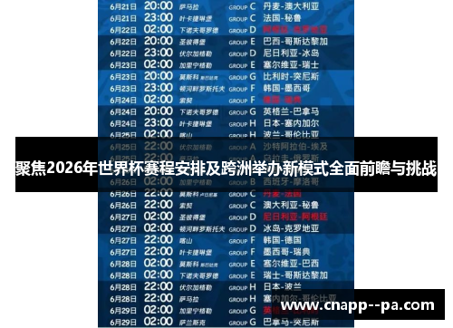 聚焦2026年世界杯赛程安排及跨洲举办新模式全面前瞻与挑战