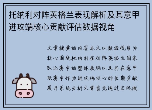 托纳利对阵英格兰表现解析及其意甲进攻端核心贡献评估数据视角